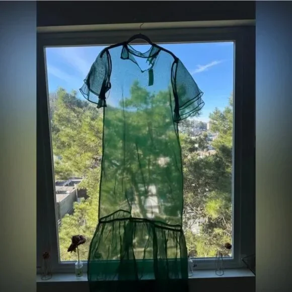 Kamperett Dark Green Barre Silk Dress NWT S - Picture 3 of 7